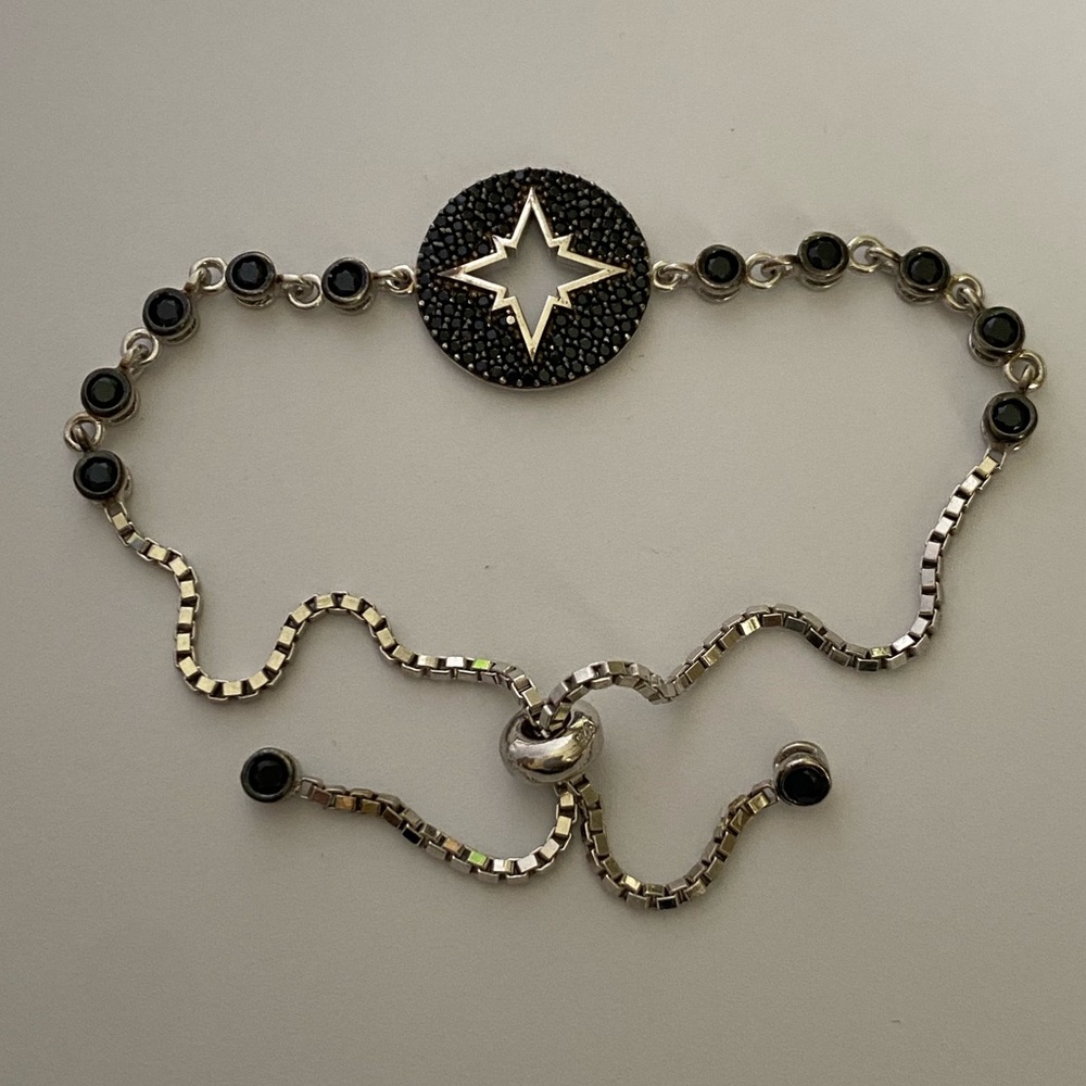 925 Silver slider bracelet black cz stones